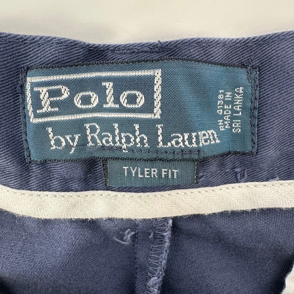 VTG Polo Ralph Lauren Mens Tyler Fit Pleated Chino Shorts Blue Cotton Size 33